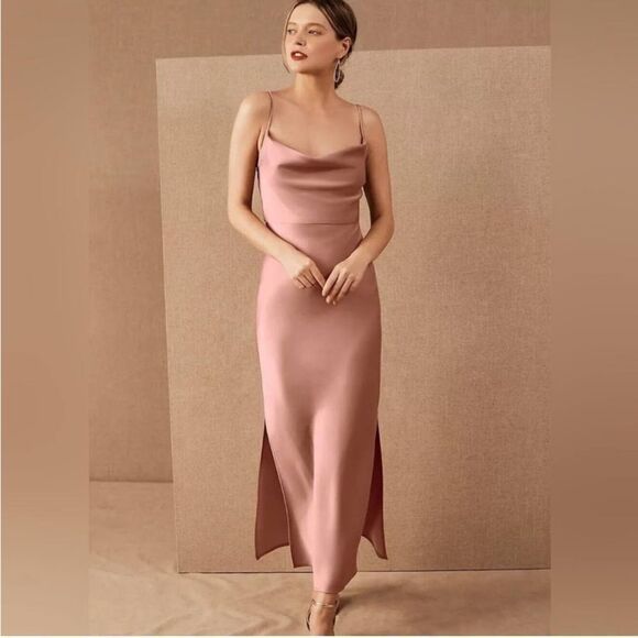 BHLDN Cali Satin Charmeuse Midi Dress Sedona Sunset - Picture 4 of 11